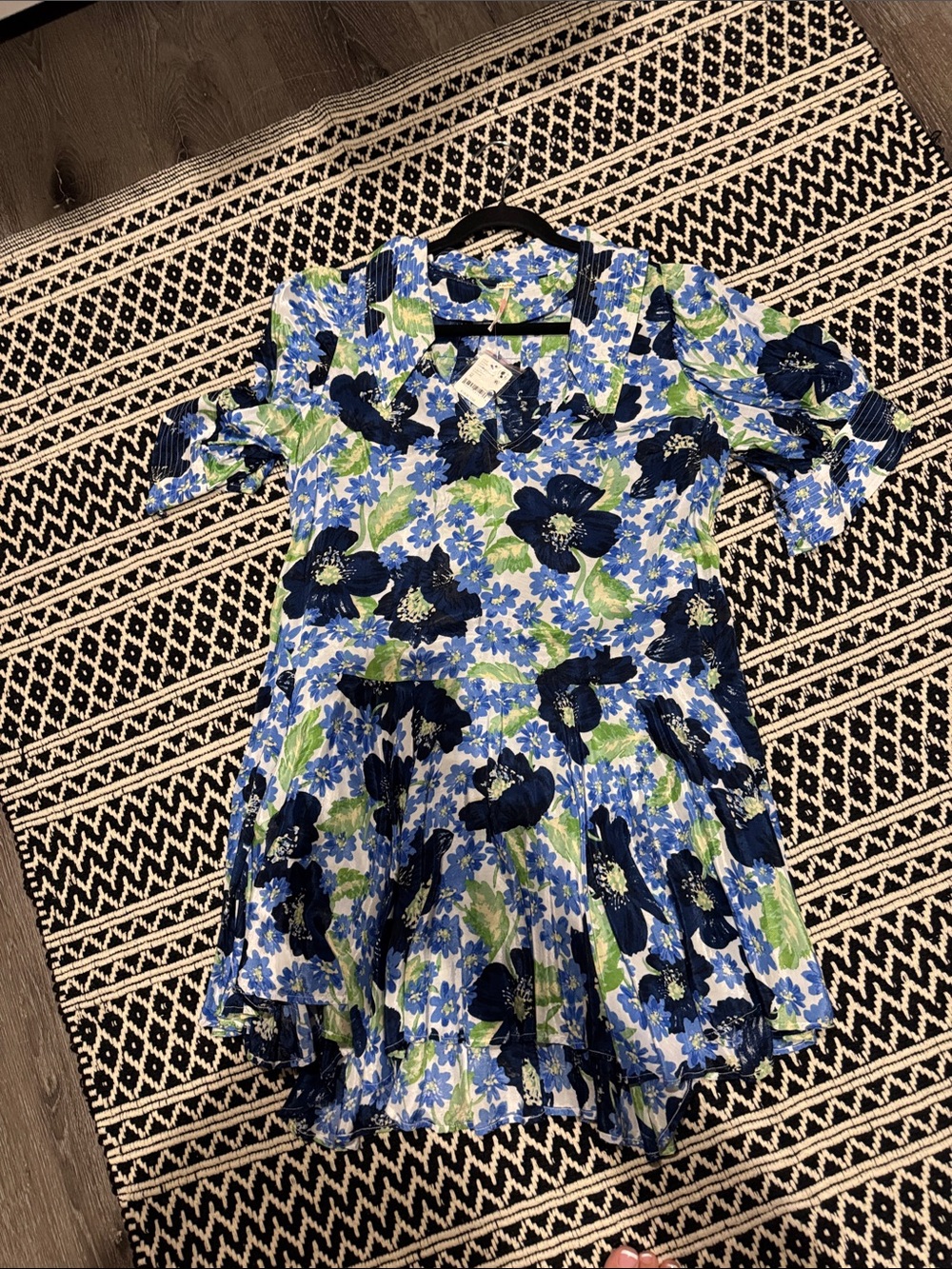 Free People Floral Blue & Green Puff-Sleeve Kids Dress